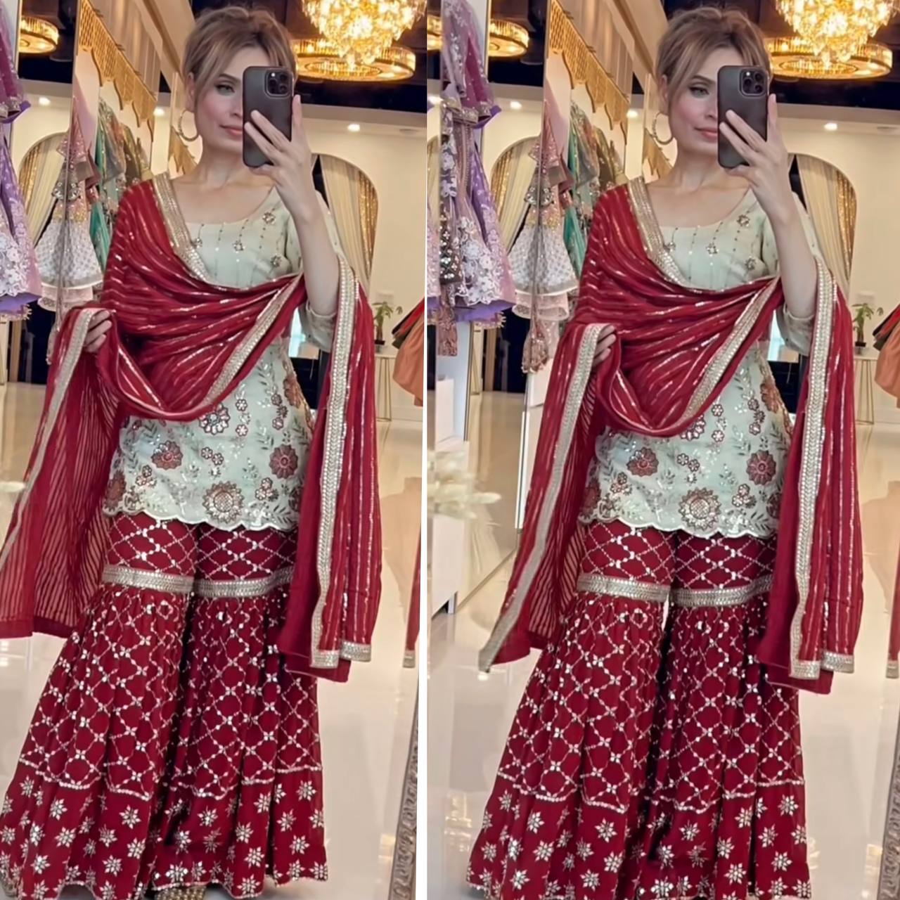 Tyaani Glamorous Heavy chinnon Silk Sharara Set