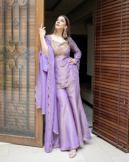 Gulnaar Grace  Magenta Sharara Set