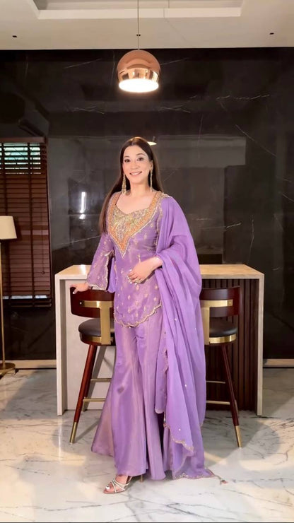 Gulnaar Grace  Magenta Sharara Set