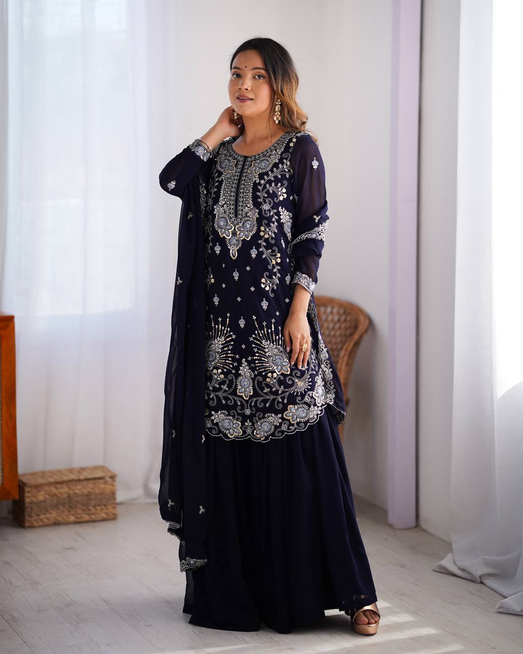 Iraaya Beautiful Heavy Fuax Georgeet Sharara Set