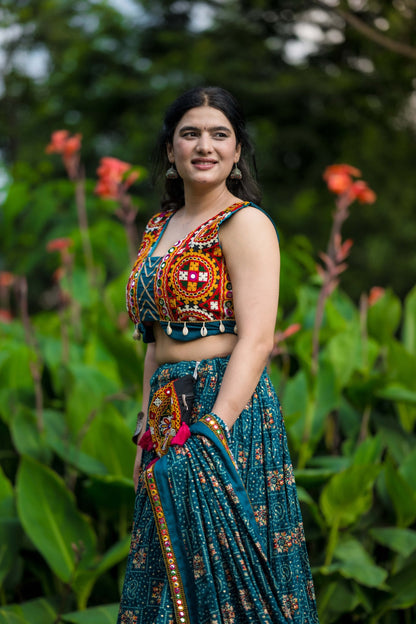 Radiate Festive Elegance Gamthi Patch Navratri Lehenga  Choli
