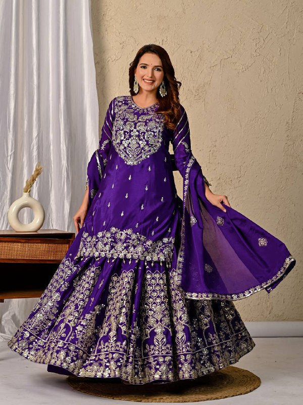Noorvi Purple Royal Embroidered Anarkali Set