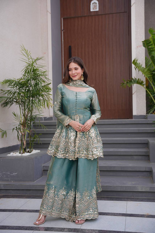 Zayra Royal Emerald Edition Green Sharara Set