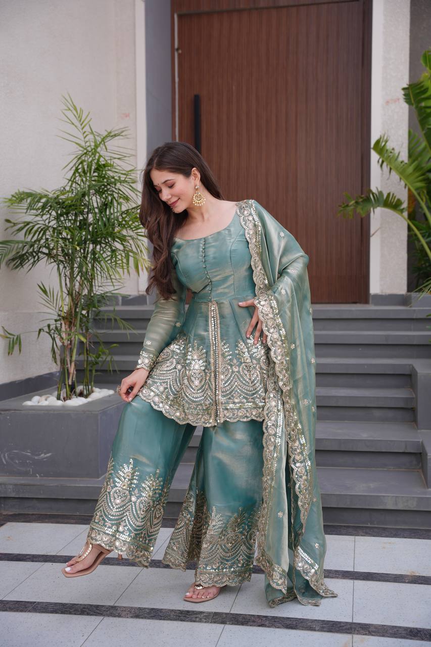 Zayra Royal Emerald Edition Green Sharara Set