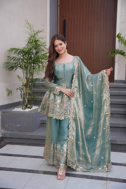 Zayra Royal Emerald Edition Green Sharara Set