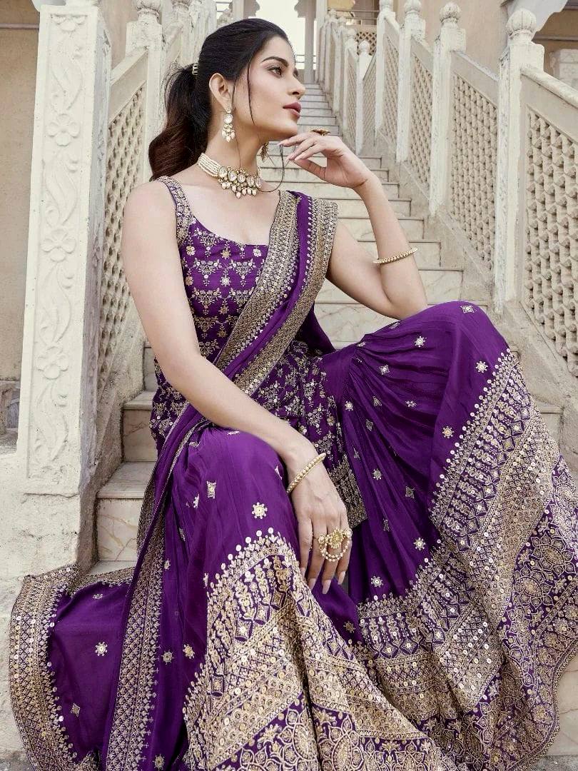 Rani Noor Royal Purple Embroidered Sharara Ensemble