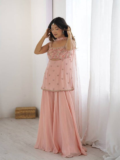 Kiyani Organza Pink Plazzo Suit Set
