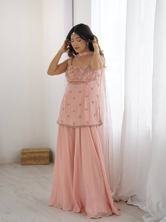 Kiyani Organza Pink Plazzo Suit Set