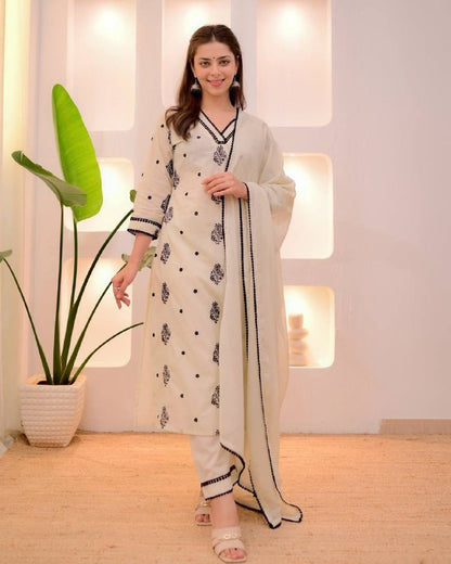 Siya White Bloom  Sophisticated Contrast Suit