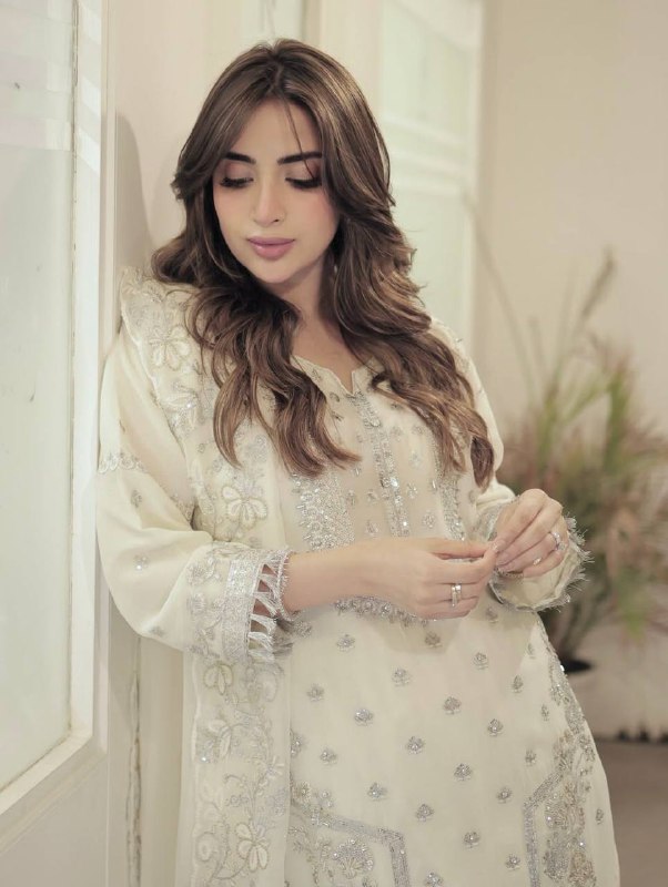 Ivory Mirror And  Sequin Embroidery White Plazo Set