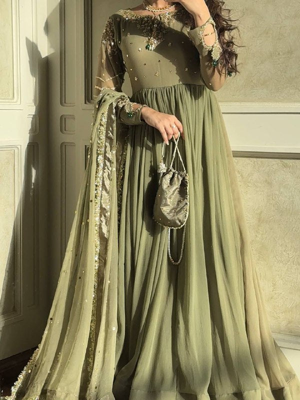 Reet Royale Anarkali Gown with Sequin Hand Embroidery & Matching Dupatta Set