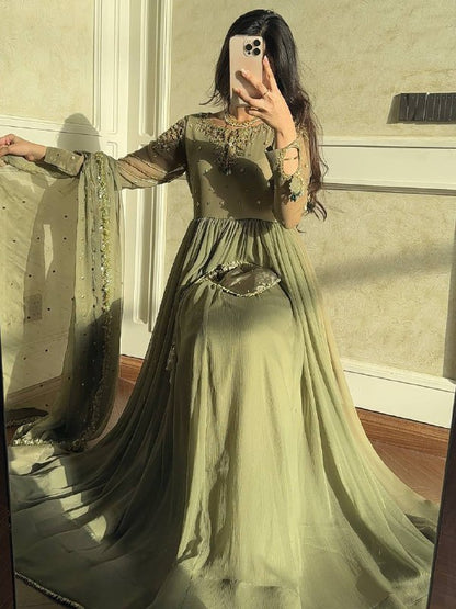 Reet Royale Anarkali Gown with Sequin Hand Embroidery & Matching Dupatta Set