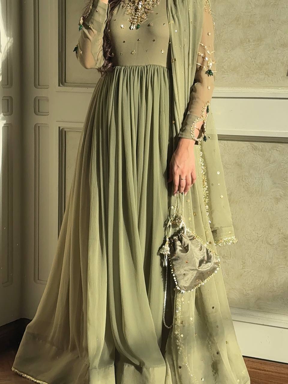 Reet Royale Anarkali Gown with Sequin Hand Embroidery & Matching Dupatta Set
