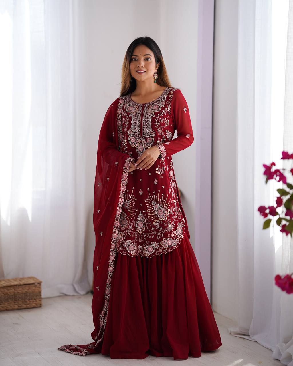 Iraaya Beautiful Heavy Fuax Georgeet Sharara Set