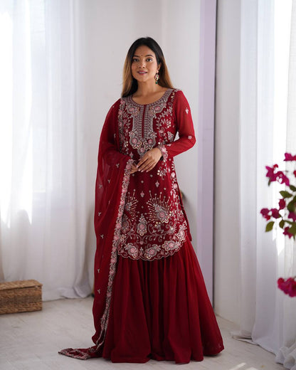 Iraaya Beautiful Heavy Fuax Georgeet Sharara Set