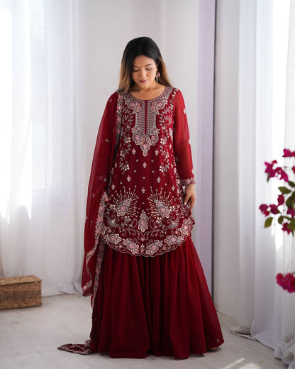 Iraaya Beautiful Heavy Fuax Georgeet Sharara Set
