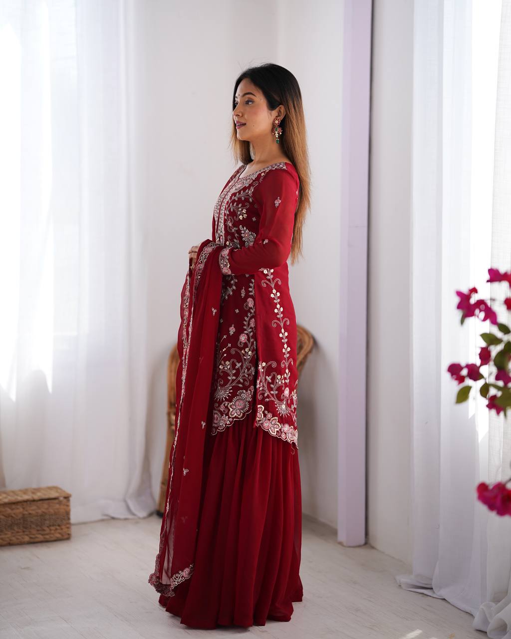 Iraaya Beautiful Heavy Fuax Georgeet Sharara Set