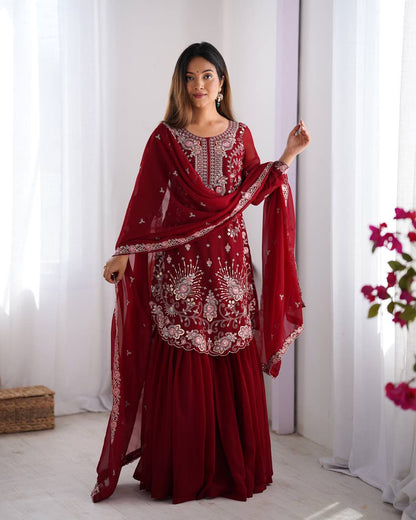Iraaya Beautiful Heavy Fuax Georgeet Sharara Set