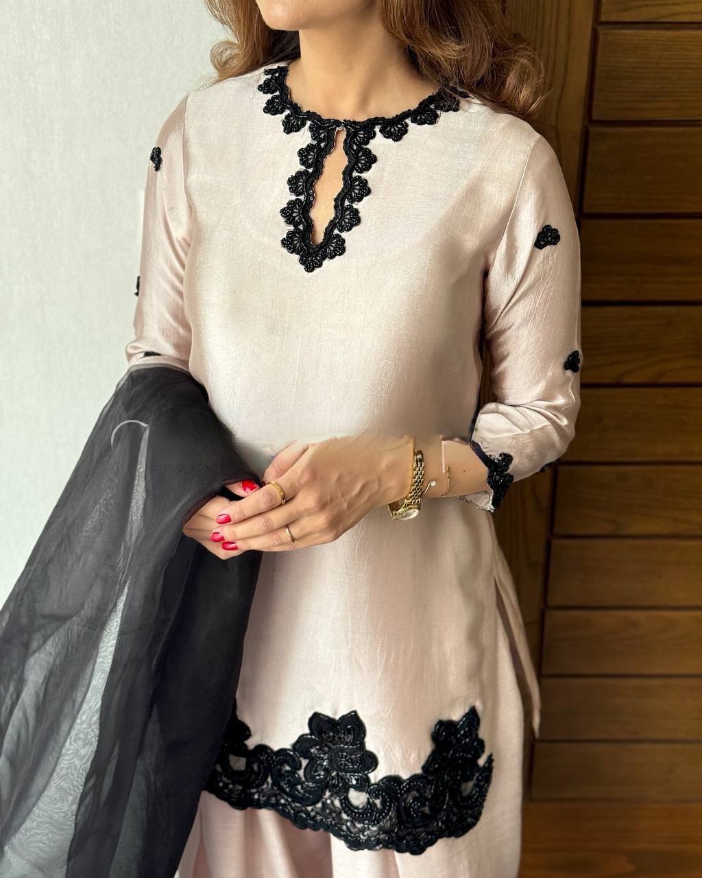 Blush Majesty Farsi Salwar Suit with Noir Hand Embroidery