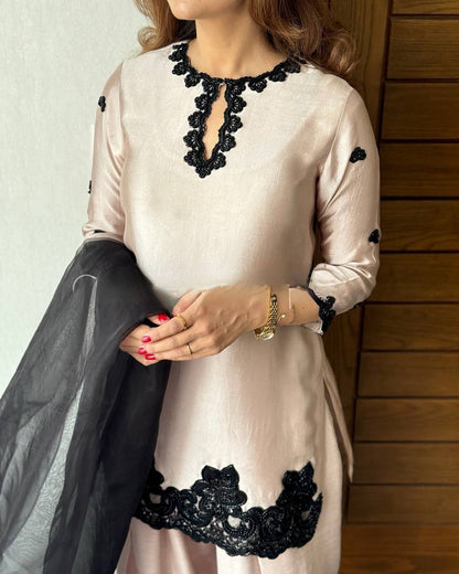 Blush Majesty Farsi Salwar Suit with Noir Hand Embroidery