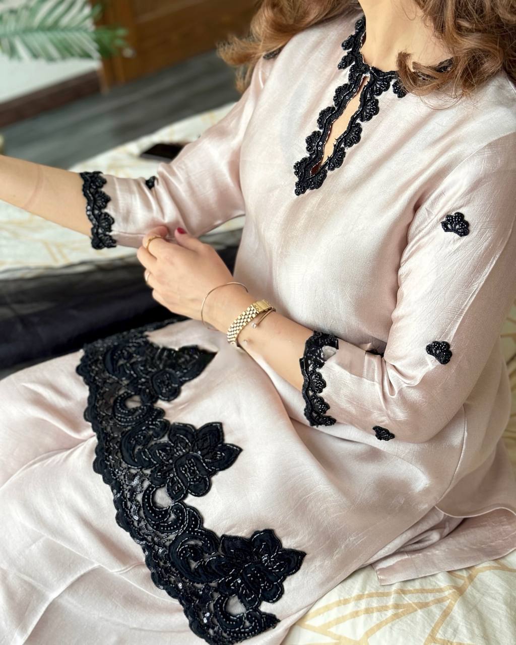 Blush Majesty Farsi Salwar Suit with Noir Hand Embroidery