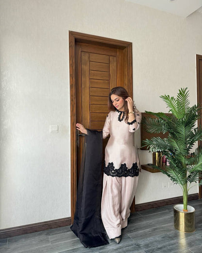 Blush Majesty Farsi Salwar Suit with Noir Hand Embroidery
