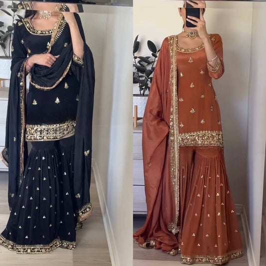 Nazaakat Glow Partywear Embroidered Sharara Suit
