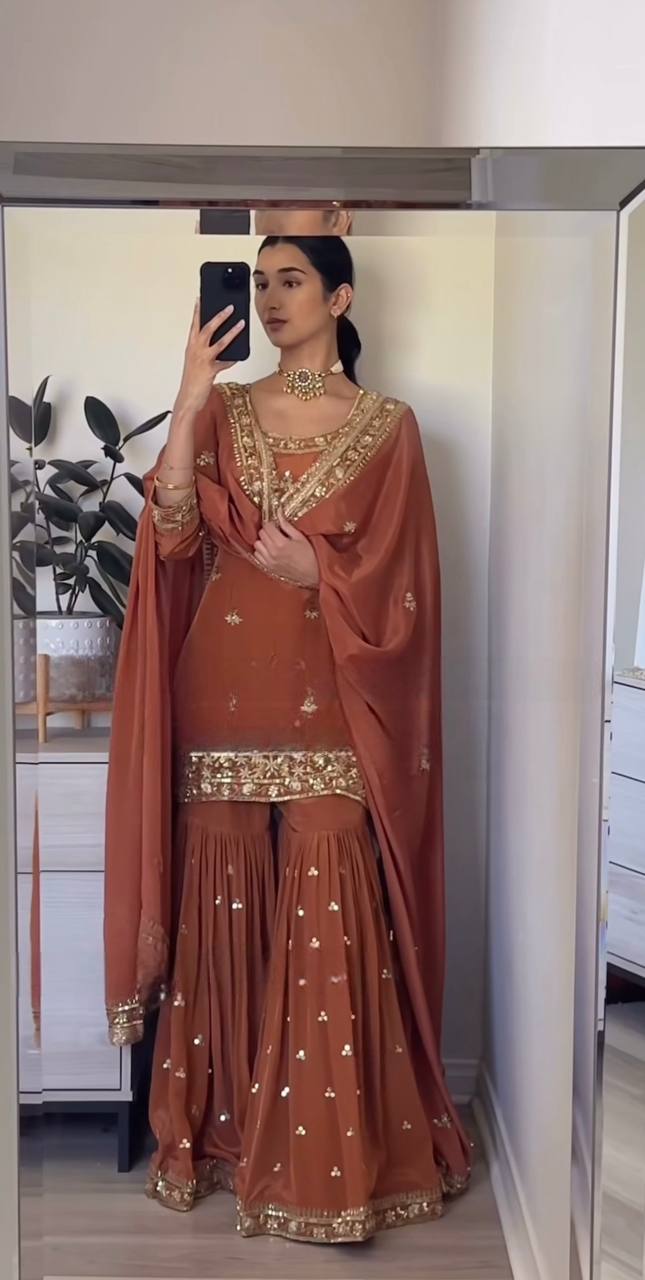 Nazaakat Glow Partywear Embroidered Sharara Suit