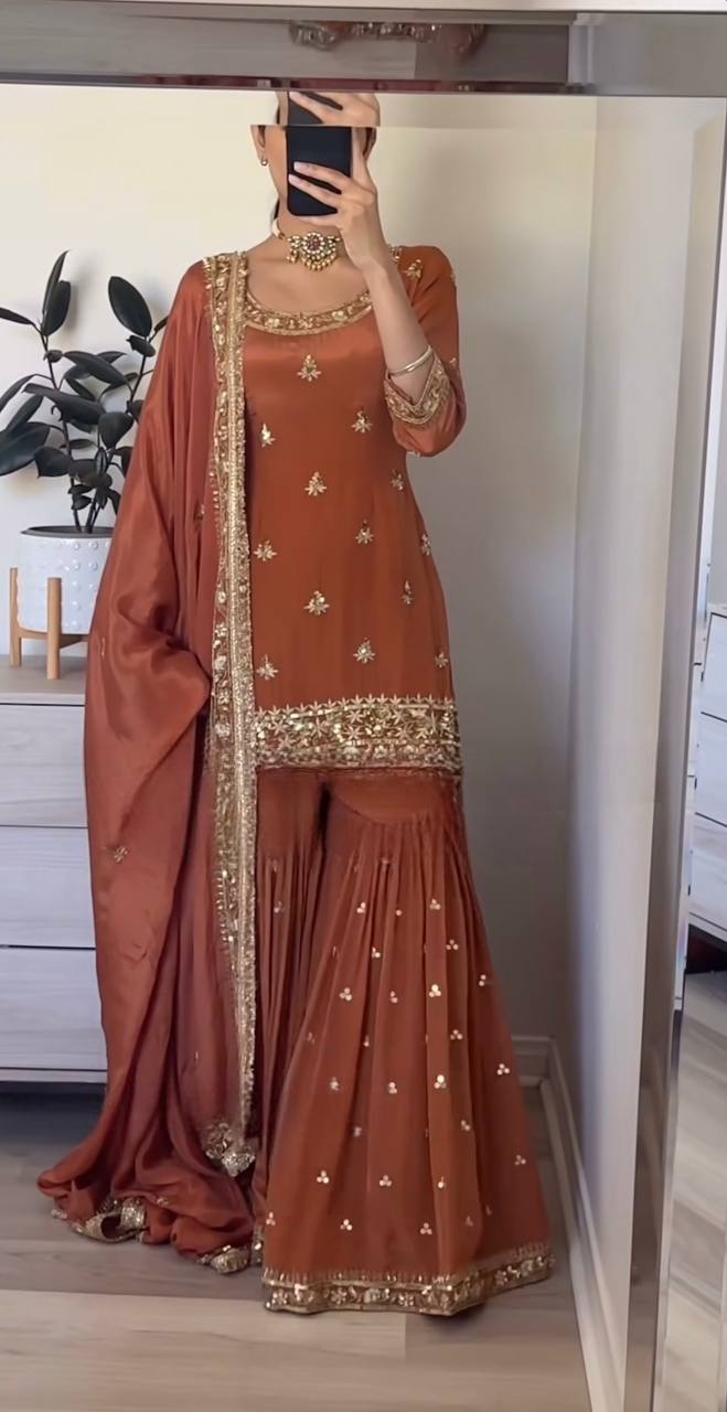 Nazaakat Glow Partywear Embroidered Sharara Suit