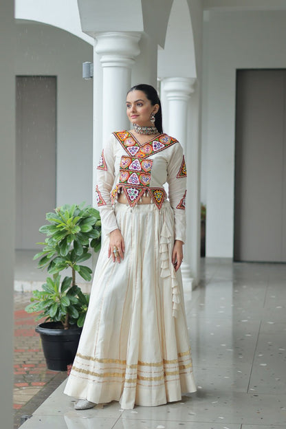 Ivory Rangat Kutchi Mirror Work Lehenga Set