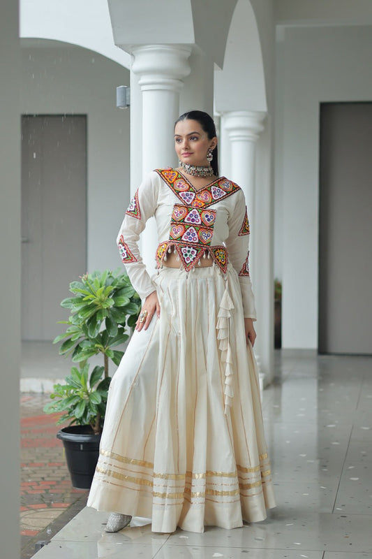 Ivory Rangat Kutchi Mirror Work Lehenga Set