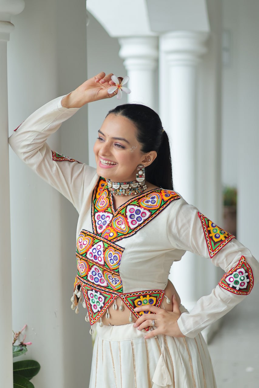 Ivory Rangat Kutchi Mirror Work Lehenga Set
