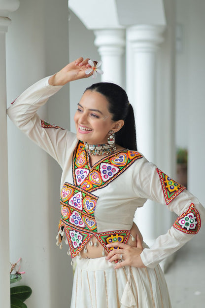 Ivory Rangat Kutchi Mirror Work Lehenga Set