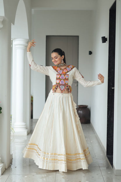 Ivory Rangat Kutchi Mirror Work Lehenga Set