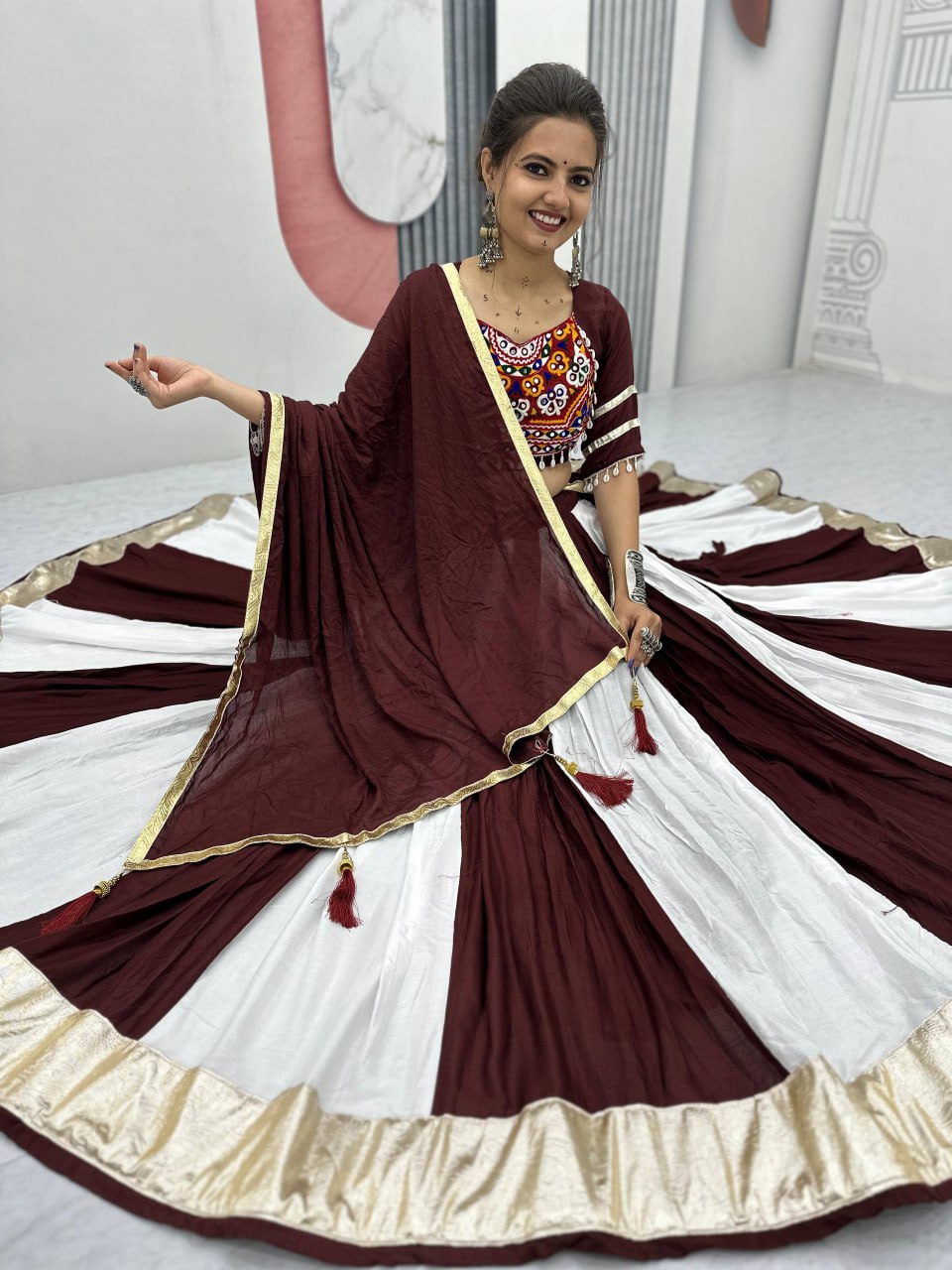 Neelvaani Ethnic Gujarati Embroidered Lehenga Choli Set
