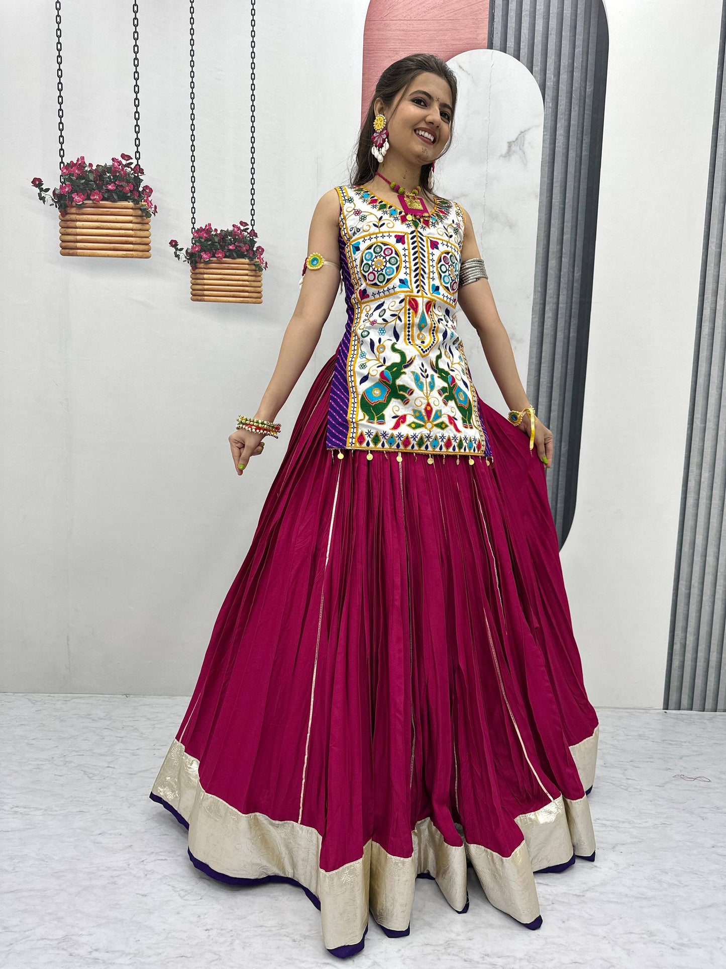 Krisha Magic Hand-Embroidered Kutchi Mirror Work Lehenga Set