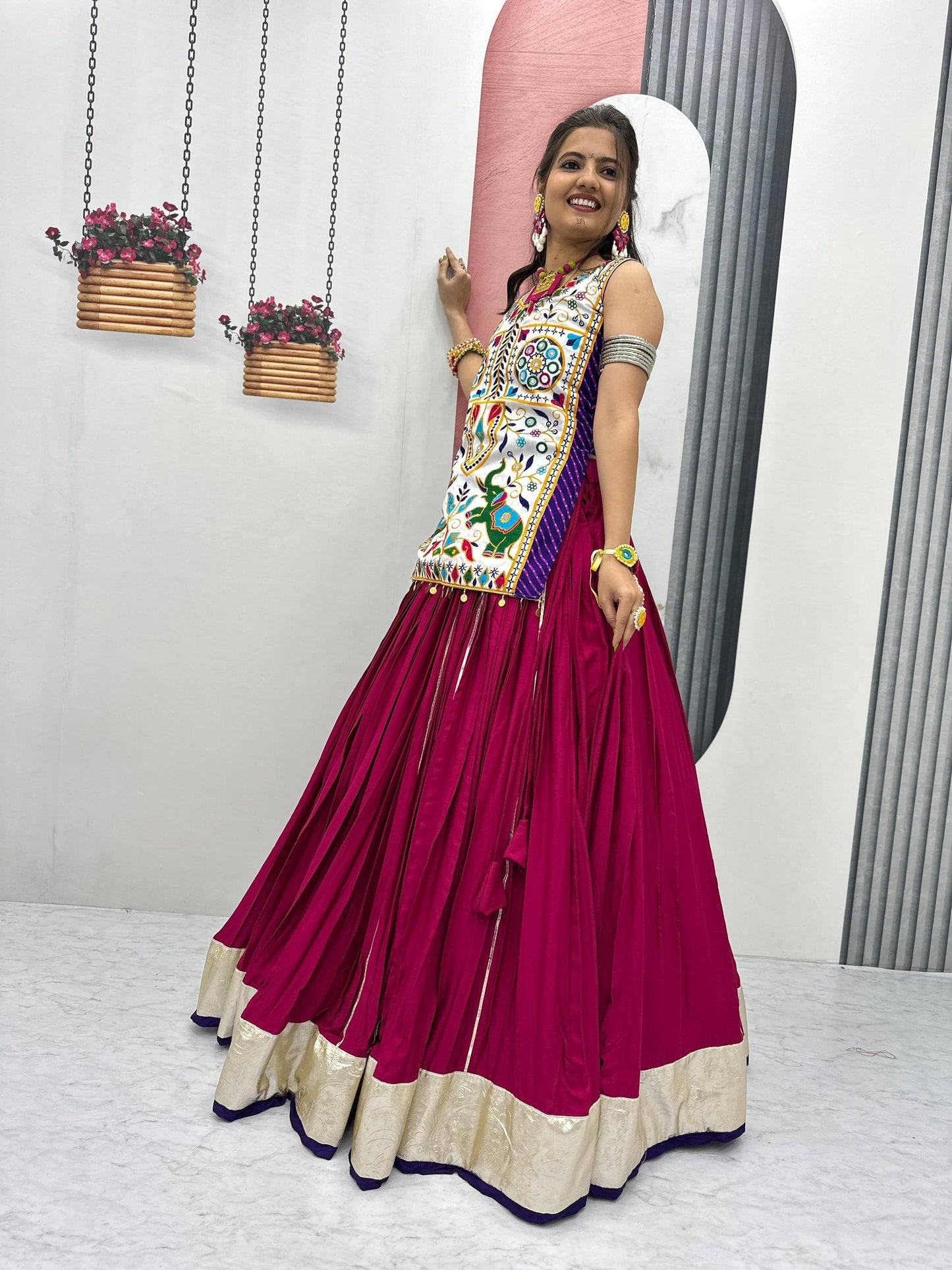Krisha Magic Hand-Embroidered Kutchi Mirror Work Lehenga Set