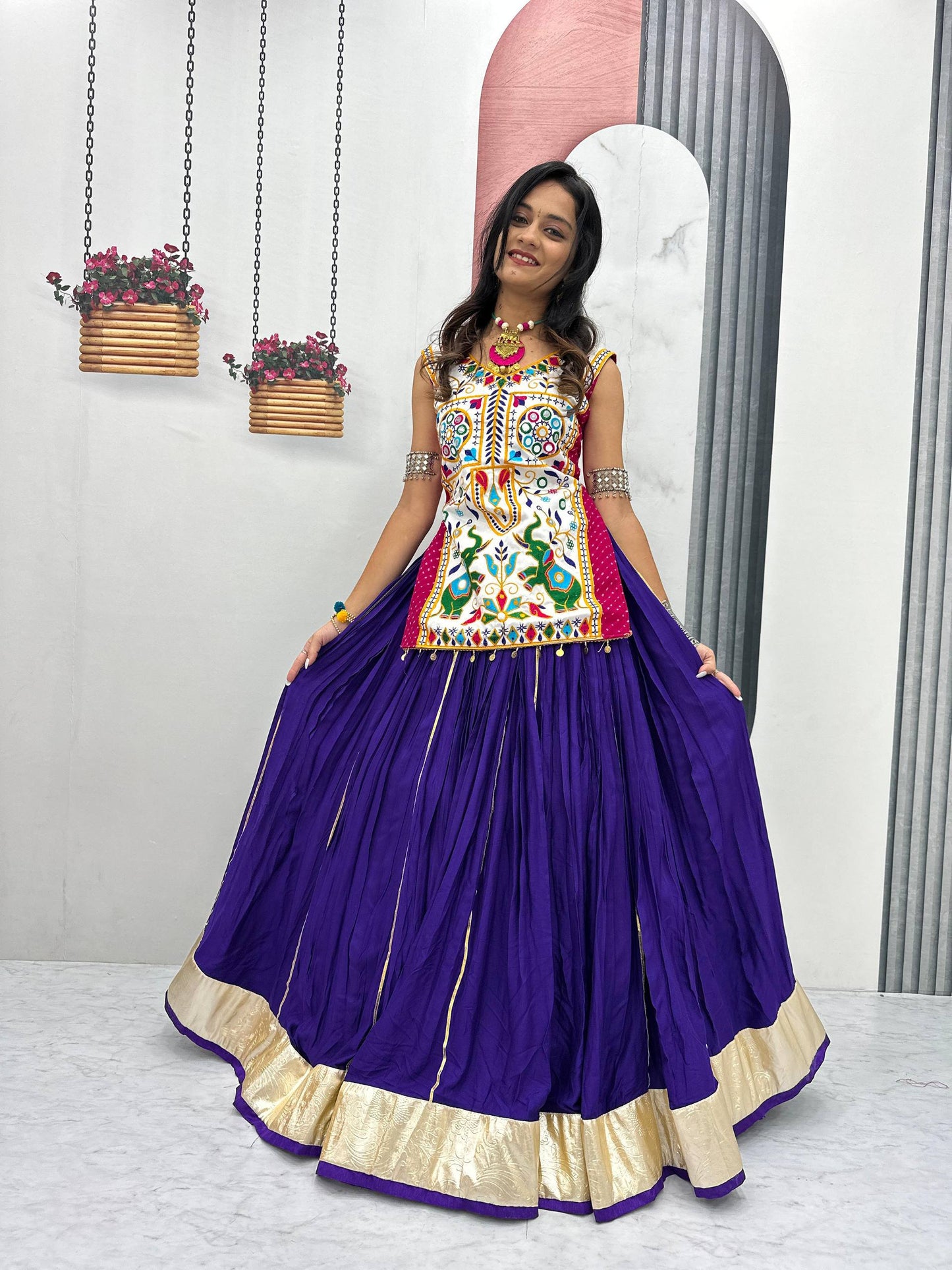 Krisha Magic Hand-Embroidered Kutchi Mirror Work Lehenga Set