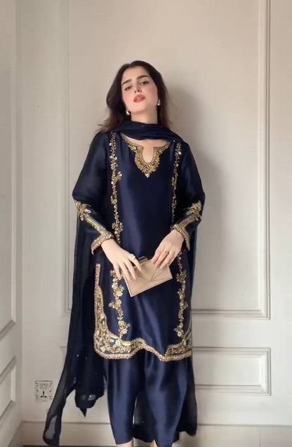 Midnight Noor Embroidered Elegance Silk Salwar Suit Set