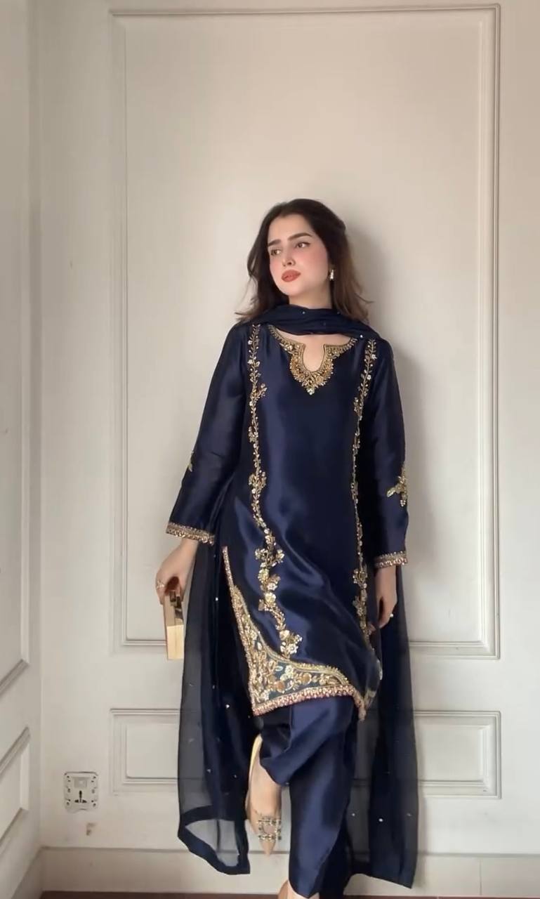 Midnight Noor Embroidered Elegance Silk Salwar Suit Set