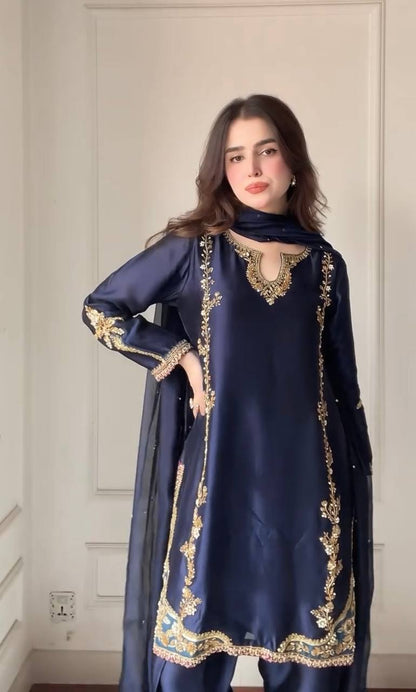 Midnight Noor Embroidered Elegance Silk Salwar Suit Set
