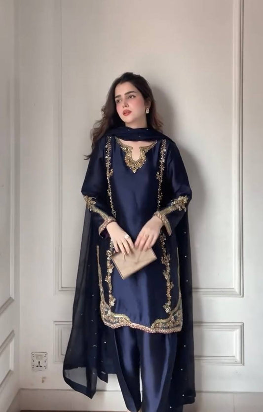 Midnight Noor Embroidered Elegance Silk Salwar Suit Set