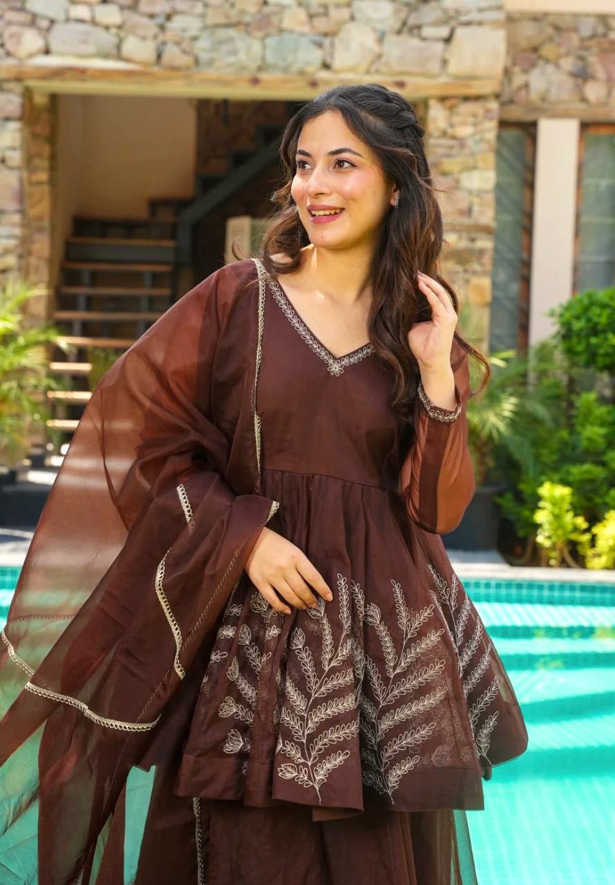 Kaafi Nazakat Embroidered Peplum Designer Sharara Suit