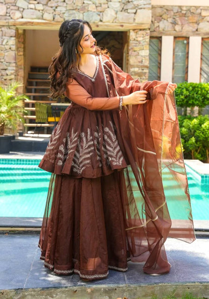 Kaafi Nazakat Embroidered Peplum Designer Sharara Suit