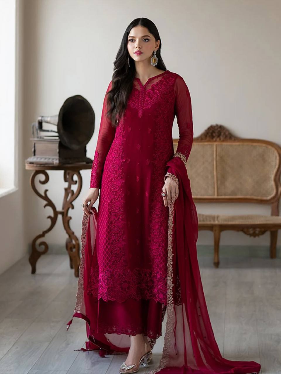 Nazakat in Maroon Grace  Georgette Party Wear Suit