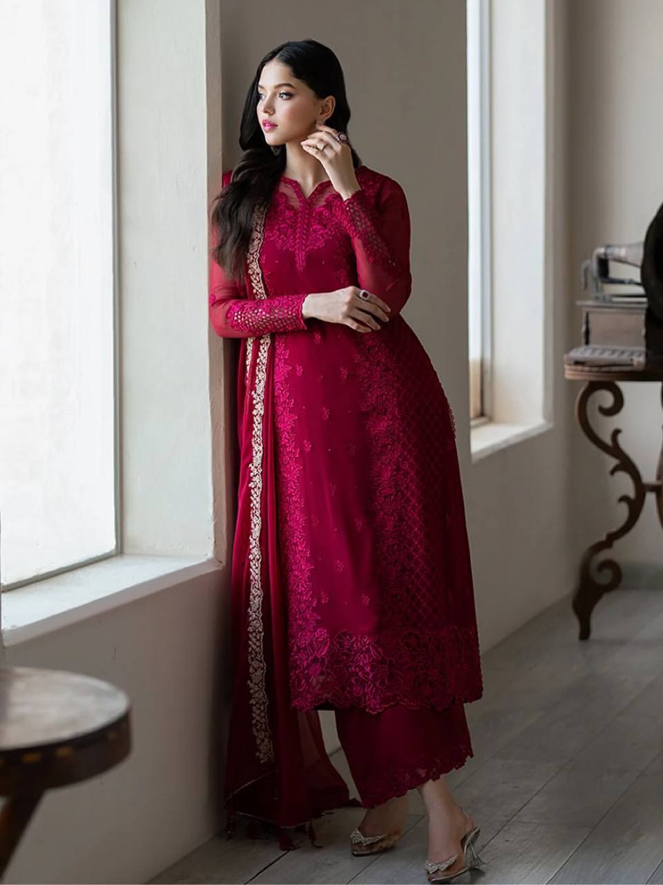 Nazakat in Maroon Grace  Georgette Party Wear Suit