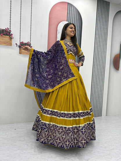 Amaya Raang Vibrant Mustard Cotton Bandhani Lehenga