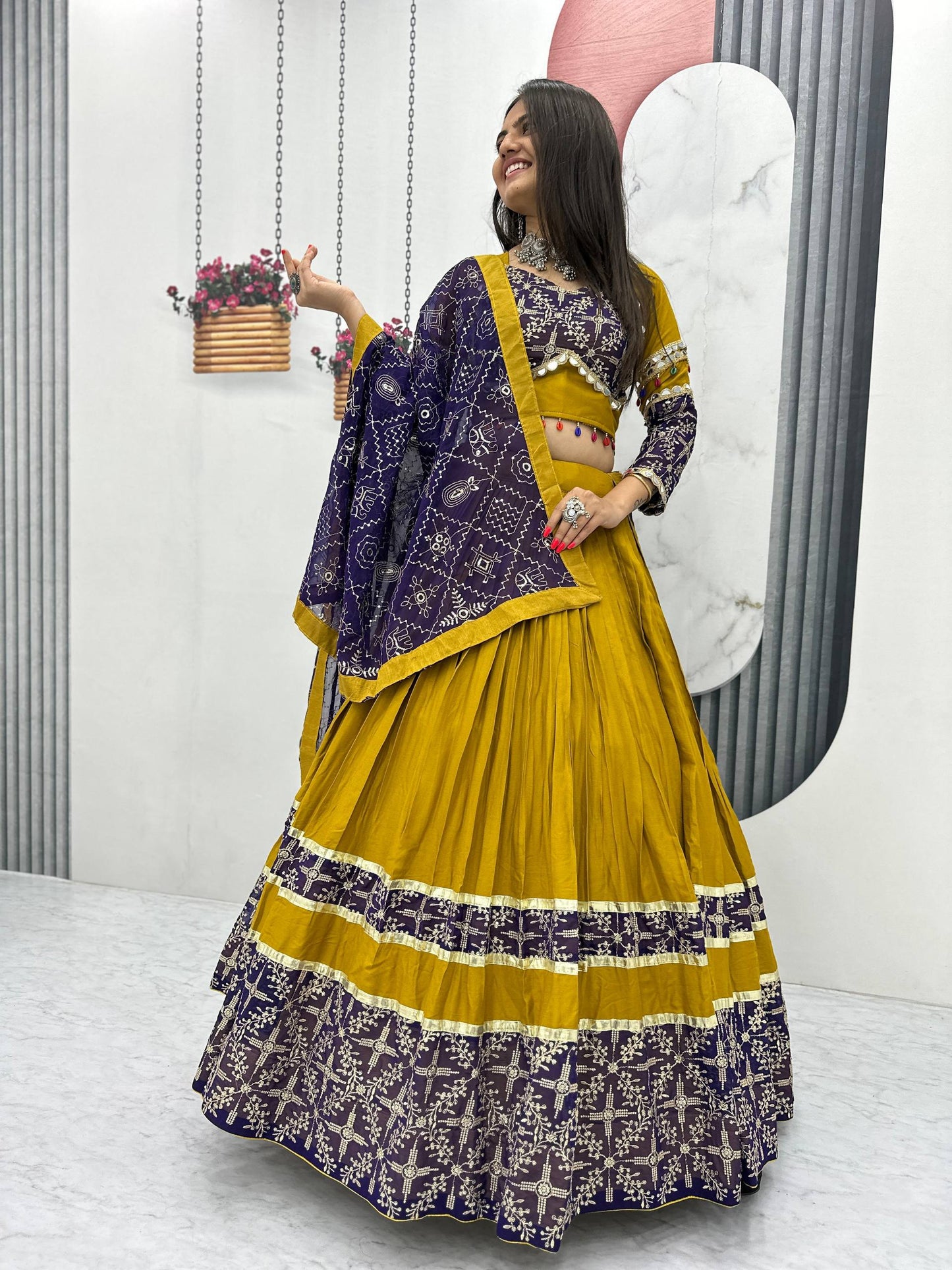 Amaya Raang Vibrant Mustard Cotton Bandhani Lehenga