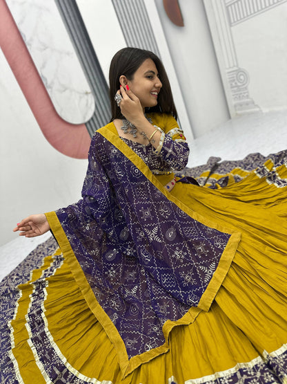 Amaya Raang Vibrant Mustard Cotton Bandhani Lehenga