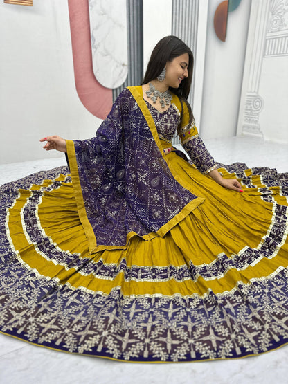 Amaya Raang Vibrant Mustard Cotton Bandhani Lehenga